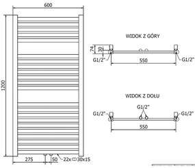 Mexen Hades, vykurovacie teleso 1200x600 mm, 520 W, zlatá lesklá, W104-1200-600-00-50