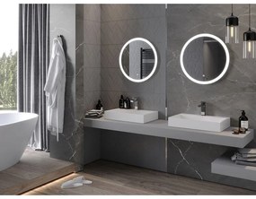 Mexen Oro, okrúhle LED podsvietené kúpeľňové zrkadlo 60 cm, 6000K, vykurovacia podložka proti zahmlievaniu, 9824-060-060-611-00
