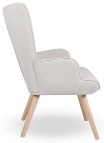 Kreslo ušiak CORDU + taburet — masív, manšestr, prírodná / krémová