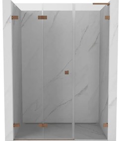 Mexen Lunar-F, L skladacie ľavé sprchové dvere 135 cm, 8mm číre sklo, medený matný profil, 836SL-135-050-65-00-L