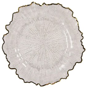 Transparentný servírovací tanier s vlnitým zlatým okrajom - Ø 33*1 cm