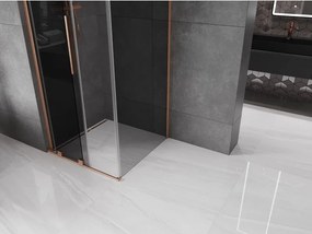 Mexen Velar L, sprchový kút s posuvnými dverami 90 x 90 cm, 8mm šedé sklo, medená matná, 871-090-090-43-65