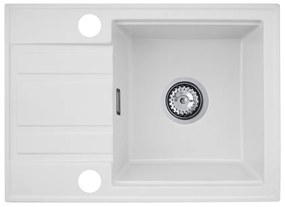 Gamma Modern 6040, 1-komorový granitový drez 580x420x185 mm s krátkym odkvapkávačom, biela, GMA-ZM-6040-WH