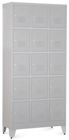 Kovová šatníková skrinka - 15 boxov, 90 x 40 x 196,5 cm, nastaviteľné nôžky, cylindrický zámok, svetlo sivá - ral 7035