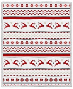 2x Vianočná biela baránková deka z mikroplyšu RETRO CHRISTMAS 160x200 cm
