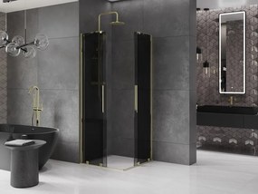 Mexen Velar Duo, sprchový kút s posuvnými dverami 80 x 80 cm, 8mm šedé sklo, zlatá lesklá, 871-080-080-42-50