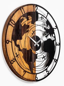 Dekorativní nástěnné hodiny WALLIE WOODEN WORLD MAP 56 cm ořech/černé