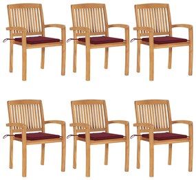 Stohovateľné záhradné stoličky s podložkami 6 ks tíkový masív 3073234