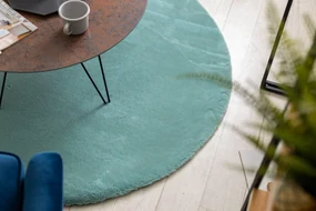 Okrúhly koberec BUNNY aqua modrý, imitácia králičej kožušiny