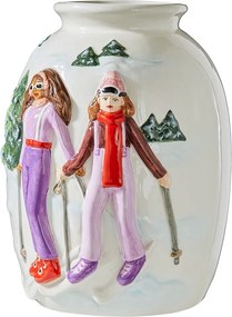 MOUNTAIN LODGE Váza lyžiari 18 cm - biela