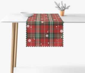 Goldea vianočný behúň na stôl teflónový - červené káro s vločkami 20x120 cm