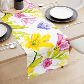 Goldea behúň na stôl 100% bavlnené plátno - akvarelové kvety 50x160 cm