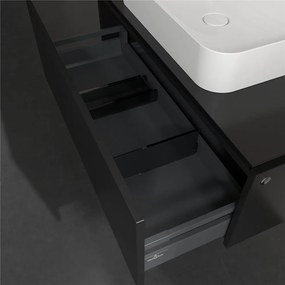VILLEROY &amp; BOCH Legato závesná skrinka pod umývadlo na dosku (umývadlo v strede), 1 zásuvka, 1000 x 500 x 380 mm, Black Matt Lacquer, B75500PD