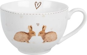 Šálka s tanierikom s zajačikmi a srdiečkami Bunnies in Love - 12*9*6 cm / Ø 14*2 cm / 250 ml