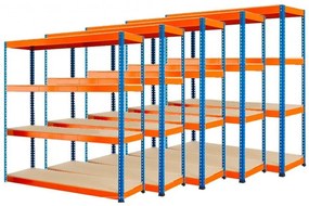 Fistar !!! Akčný balíček : 5x Regál 1680x1600x500 mm PROFESIONÁLNY lakovaný 4-policový, nosnosť 1600kg - MODRO-ORANŽOVÝ