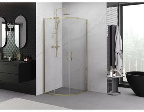 Mexen Exo, posuvný polkruhový sprchový kút 100 x 100 cm, číre sklo, zlatá, 8132-100-100-50-00