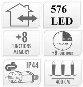 Bestent Vianočná svetelná reťaz 4m 576 LED teplá/ studená biela s časovačom