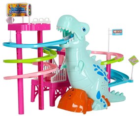 KIK Dinosaurus závodná dráha so zvukmi a svetlami – 3 dinosaurové autíčka, USB/AA, pre deti