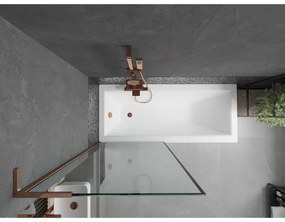 Mexen Next L, 1-krídlová vaňová zástena 80 x 150 cm, 6mm číre sklo-čierny vzor, ružové zlato profil, 895-080-000-03-70-60