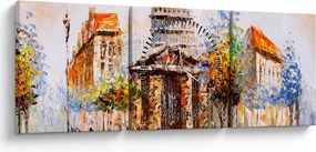 Obraz - Maľovaná mestská pamiatka (s hodinami) (90x30 cm)