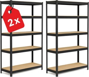 Regál 180x90x40 cm lakovaný 5-policový, nosnosť 875 kg - čierny - 2ks