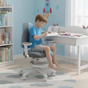 Detská rastúca stolička Neoseat KINDER WHITE PLUS — látka, šedá / svetlo modrá