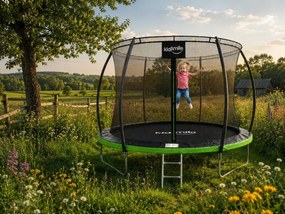TRENDIE Trampolína s vnútornou sieťou 312 cm zelená + rebrík