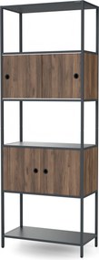 Regál na šanóny s uzamykateľnou skrinkou, kancelársky, otvorené police, kovový antracitový/orech, 800x2200x400 mm: ARIEL Eco Design