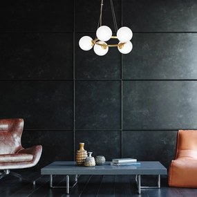 Závesné svietidlo Vienna, 5x biele sklenené tienidlo, c, o