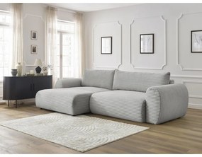 Svetlosivá menčestrová rozkladacia rohová pohovka (ľavý roh) Lucien – Bobochic Paris