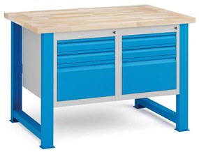 Dielenský stôl KOVONA, 6 zásuviek, buková škárovka, pevné nohy, 1200 mm