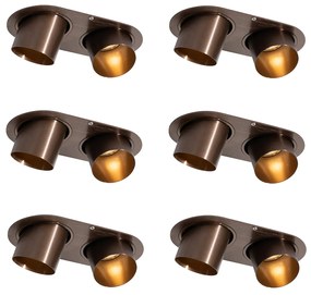 Sada 6 zapustených bodových svetiel tmavý bronz GU10 50mm 2-svetlá - Installa