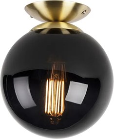 Stropné svietidlo v štýle Art Deco mosadz s čiernym sklom - Pallon