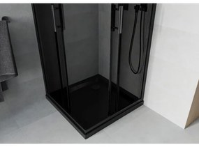 Mexen Rio, štvorcový sprchovací kút s posuvnými dverami 80(dvere) x 80(dvere) x 190 cm, 6mm šedé sklo, čierny profil + čierna sprchová vanička SLIM, 860-080-080-70-40-4070B