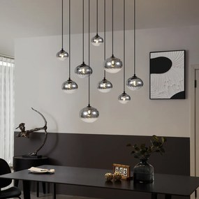 Moderné závesné svietidlo čierne s dymovým sklom 9-svetiel - Jia