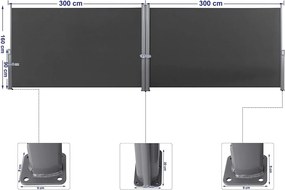 Obojstranná, výsuvná markíza 160cm x 600cm, šedá