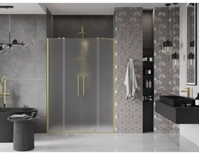 Mexen Velar Duo, posuvné sprchové dvere do otvoru 150 cm, 8mm sklo námraza, zlatá matná, 871-150-000-32-55