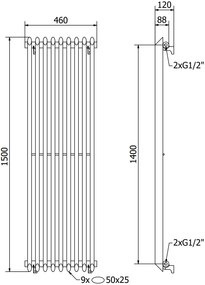 Mexen Atlanta, vykurovacie teleso 1500x460 mm, 894 W, biela, W211-1500-460-00-20