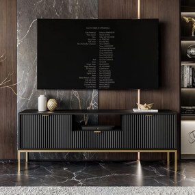 TV stolík CORA čierna matná + zlatá podnož