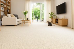 Avanti, Koberec metráž Alfawool 86 biely, na mieru, šíře 4m,5m, béžová, ab (mriežka), obývacia izba