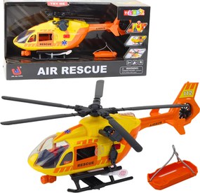 LEAN Toys Záchranný vrtuľník s hákom a nosidlami, svetlá a zvuky, oranžový 1:12