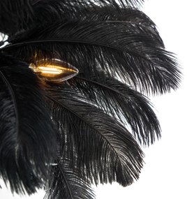 Stojacia lampa Art Deco čierna s čiernym perím - Peahen