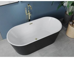 Mexen Luna, voľne stojaca vaňa 180 x 80 cm, biela-čierna, zlatý matný prepad, 52031808075-55