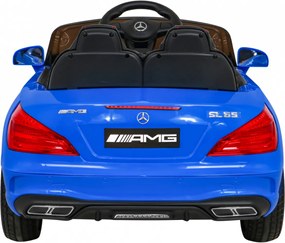 Ramiz Mercedes Benz AMG SL65 S elektrický pre deti Modrá + Diaľkové ovládanie + LED audio + Eco koža + EVA + Pomalý štart