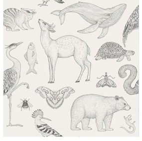 Ferm Living Tapeta Katie Scott Animals, off-white