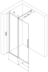 Mexen Velar, posuvné dvere do otvoru typ Walk-In 110 cm, 8mm číre sklo, zlatá lesklá, 871-110-000-03-50