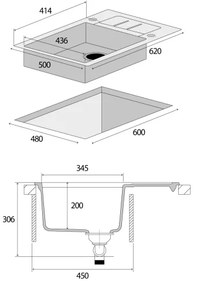 Concept DG05C45BC - Kuchynský drez CUBIS 50x62 cm granit/čierna