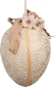 Béžové závesné vajíčko s výšivkou Fancy - Ø 20*28 cm