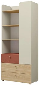 Regál Yuki 3 Koralová/Sivá Béžová/Olejovaný Dub