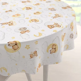 Biante Detský bavlnený okrúhly obrus Sandra SA-461 Zvieratká medzi hviezdičkami na bielom Ø 70 cm